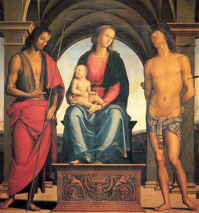 PERUGINO, Pietro Madonna and Child with Saints John the Baptist and Sebastian Norge oil painting art